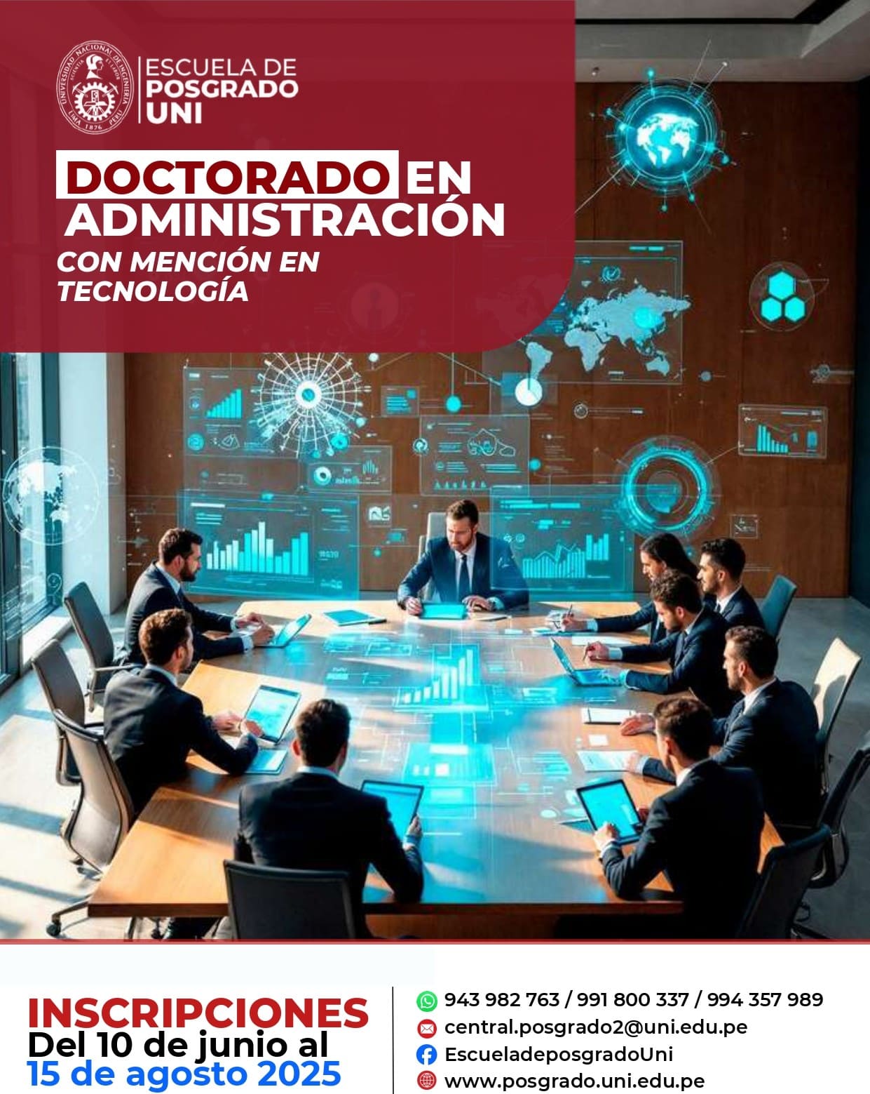<p style=text-align: left;>DOCTORADO EN ADMINISTRACIÓN CON MENCIÓN EN TECNOLOGÍA</p> <p style=text-align: left;>Inicio de Clases : 06/09/2025</p>